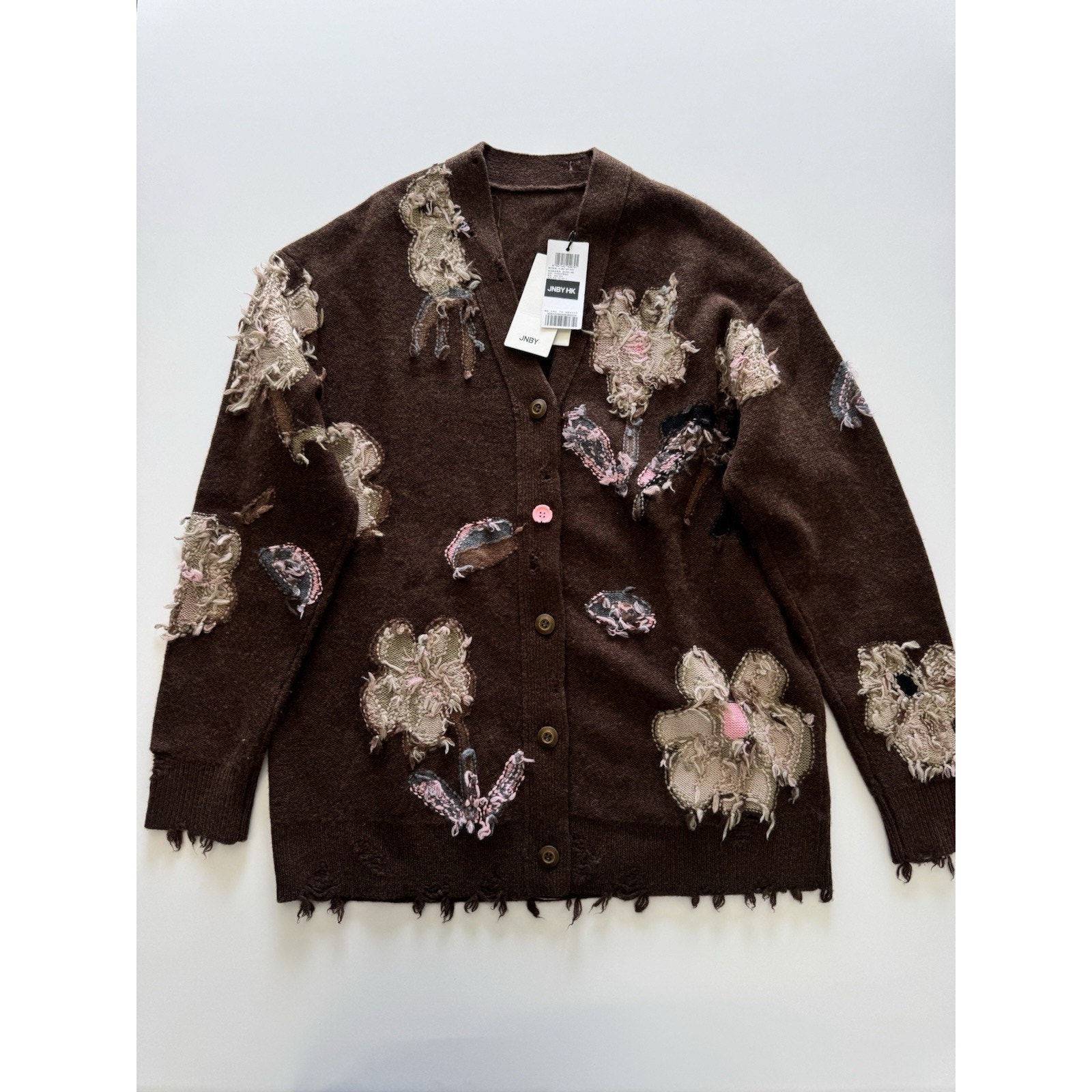 Jnby Floral Pattern V-Neck Cardigan Wool Blend Small Nwt !